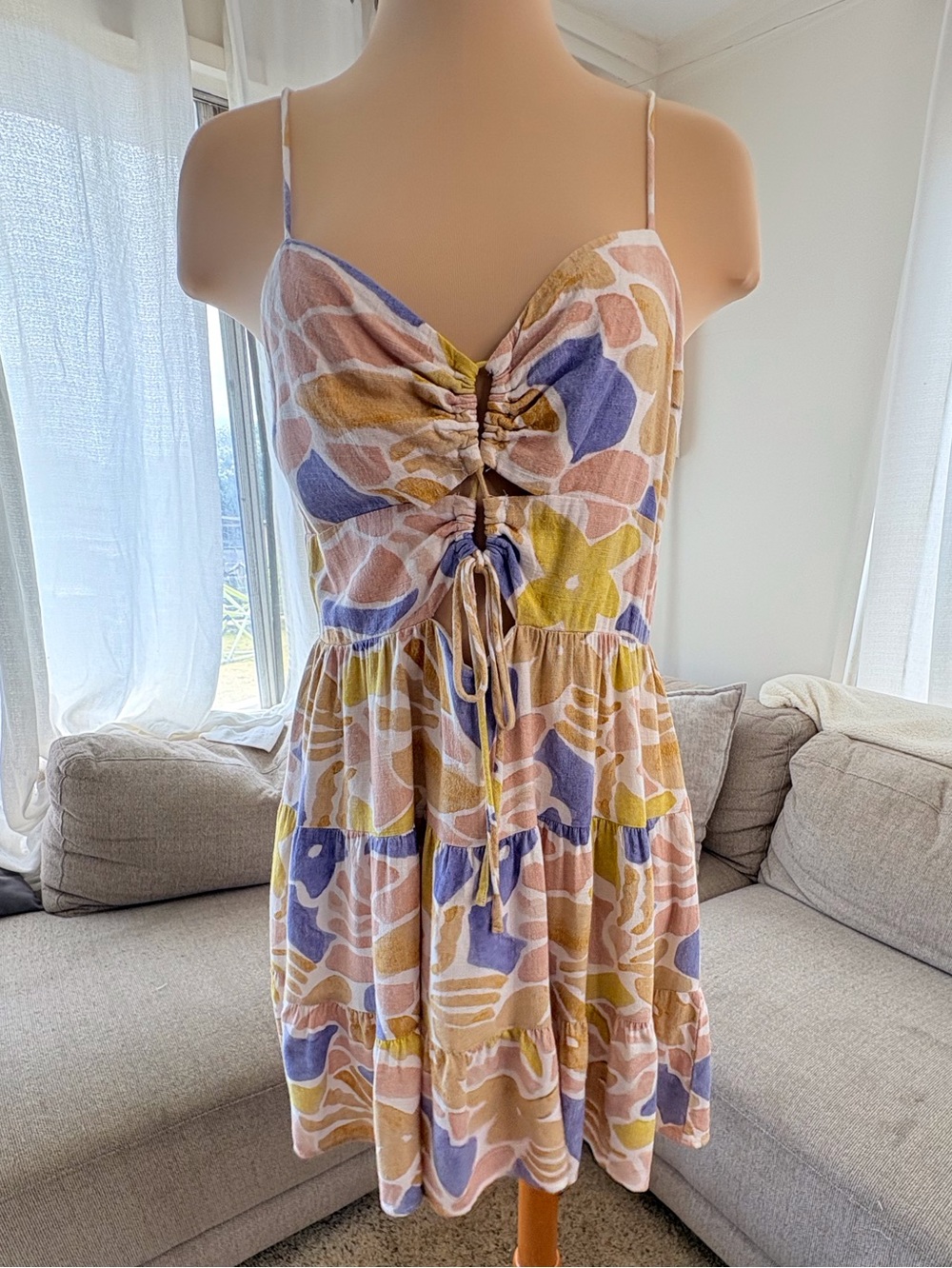 Mahina Multicolor Floral Ruched Tie-Front Sundress